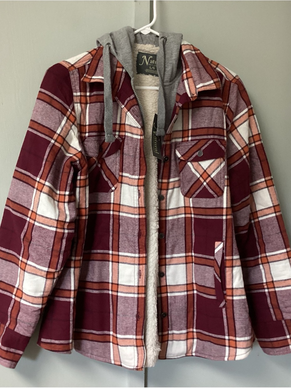 Natural Reflections  Size L Hooded Sherpa Lined Flannel Plaid Full Zip Fall New